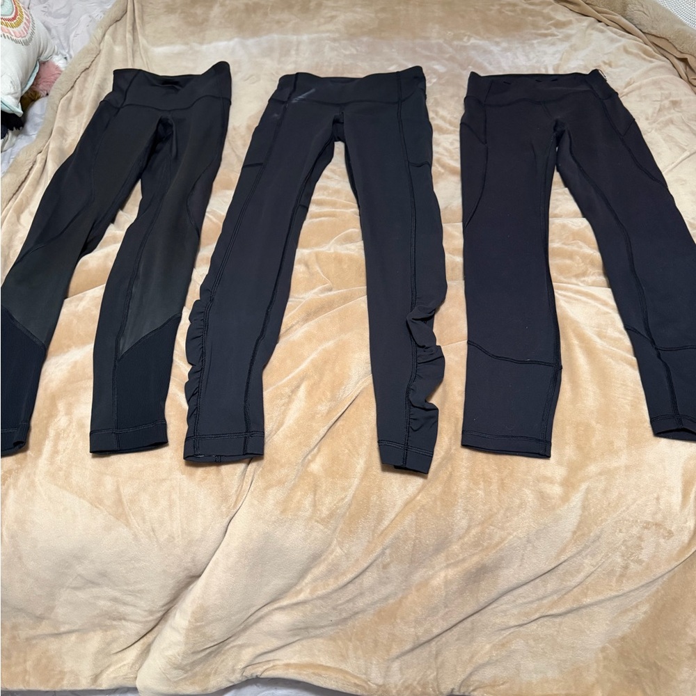 lululemon athletica Black Women's Leggings Trio - Side Mesh & Ruffle Details
